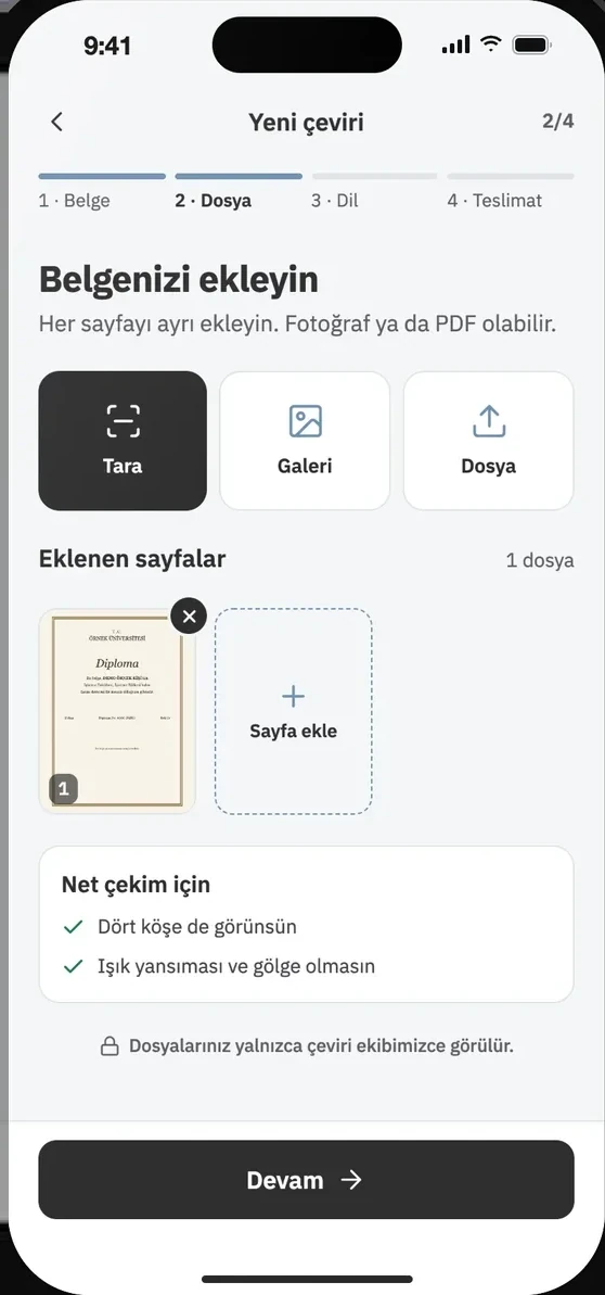 Belge yükleme ekranı