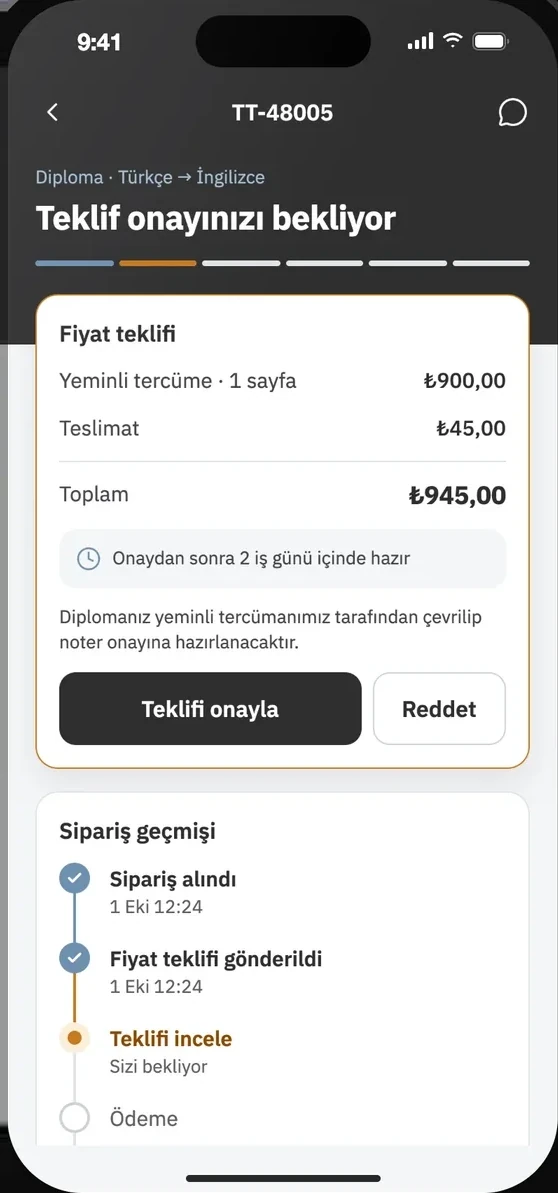 Teklif onayı ekranı