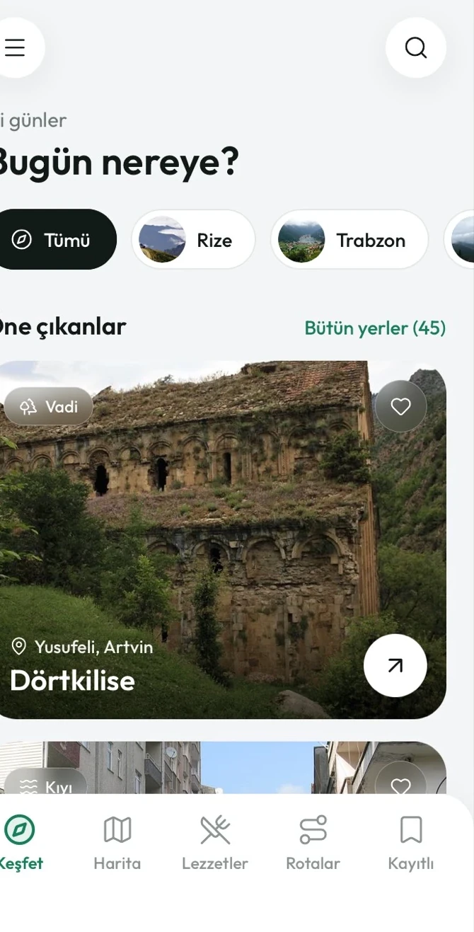 YeşilYol: keşfet ekranı